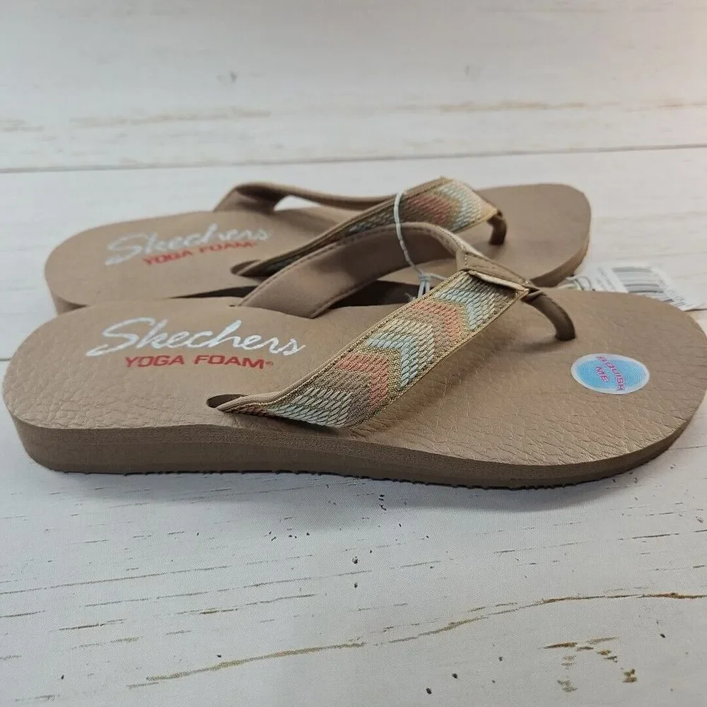 Skechers Meditation Sunny Days Size 10 Woven Flip Flop‎ Sandals Tan Yoga Foam
